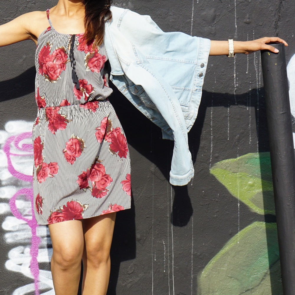 Stripped/Rose print DRESS